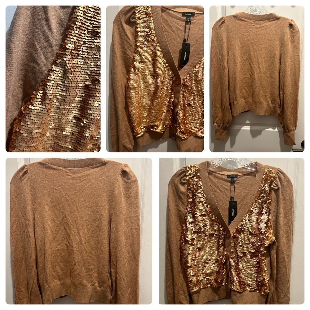 NEW Swetear Goldish/Brown with Sequins on front Size Small Express